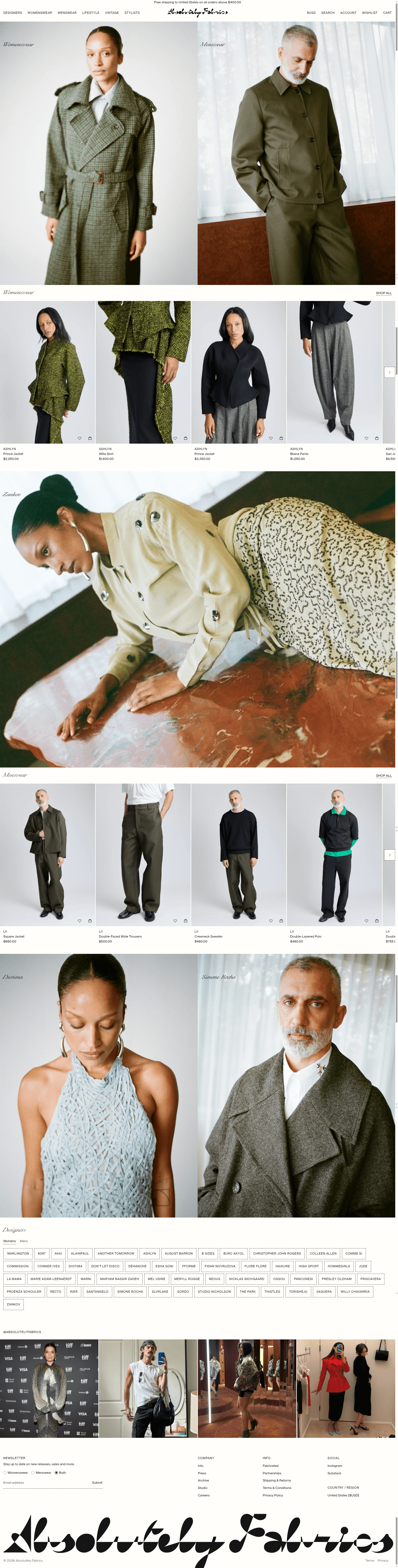 Absolutely Fabrics full website screenshot