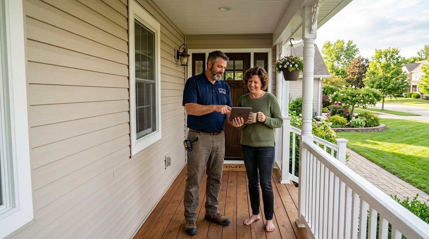 A contractor reviewing a project with a homeowner